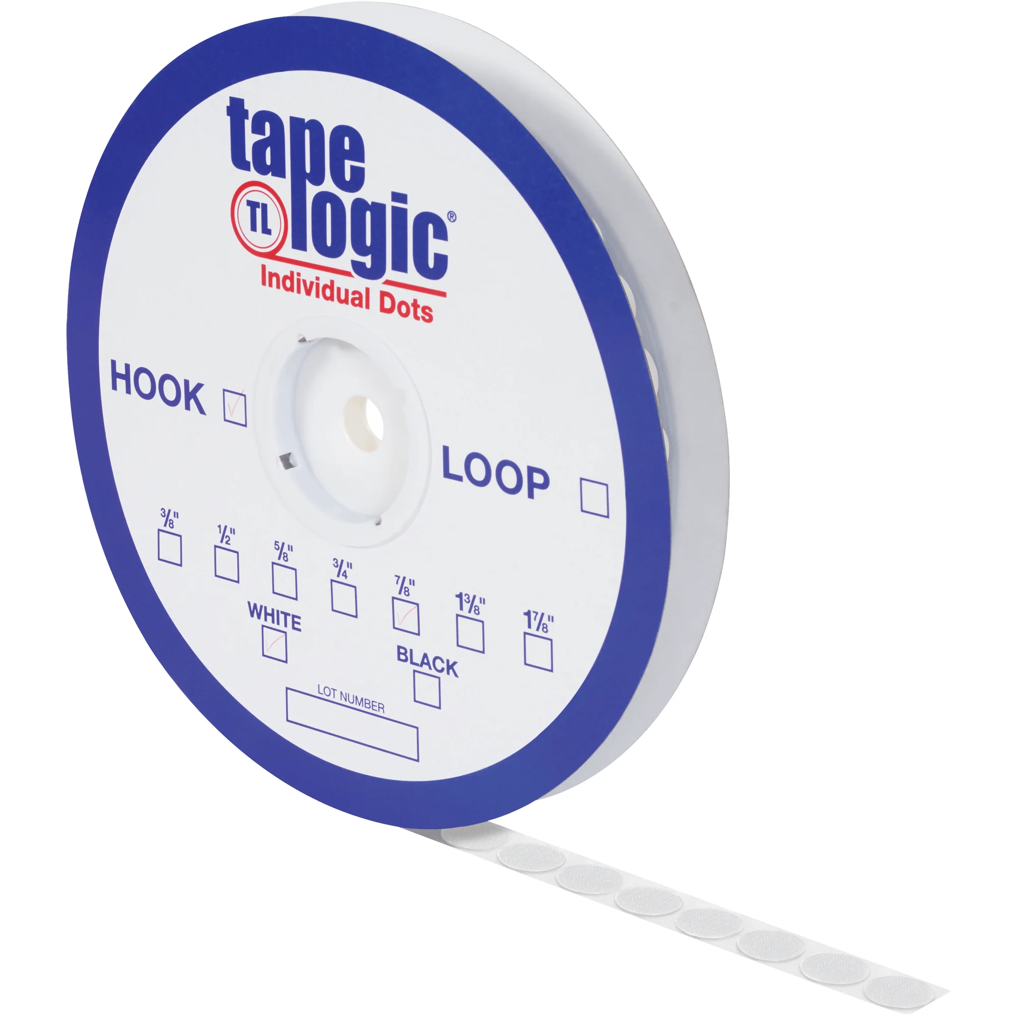 1 3/8" White Hook Individual Tape Dots 600/Case