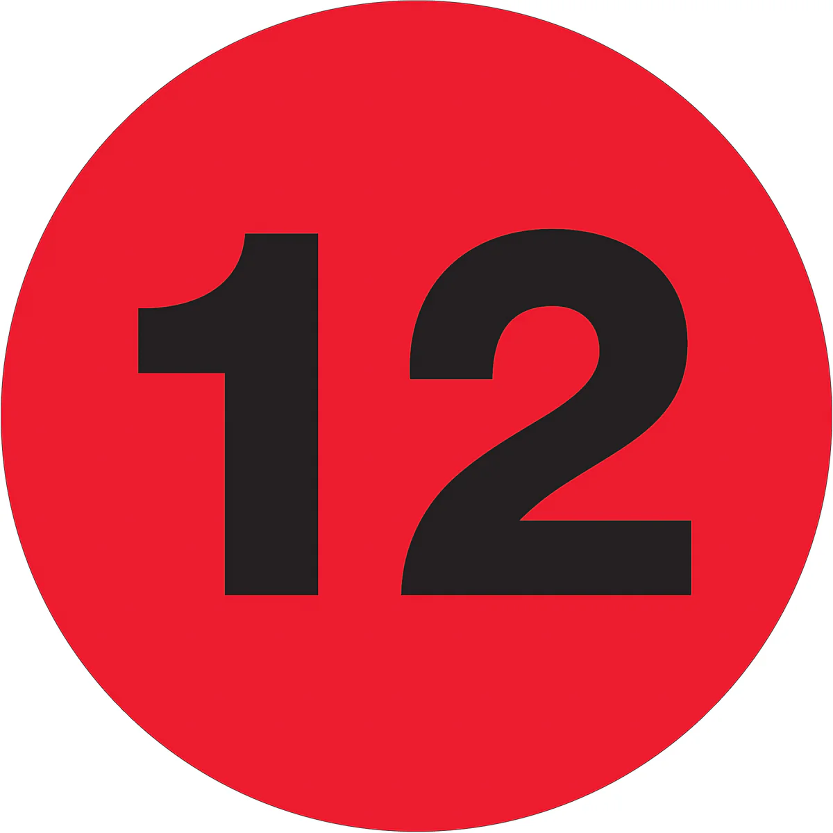 1" Circle - "12" (Fluorescent Red) Number Labels 500/Roll