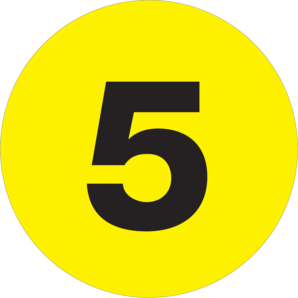 2" Circle - "5" (Fluorescent Yellow) Number Labels 500/Roll