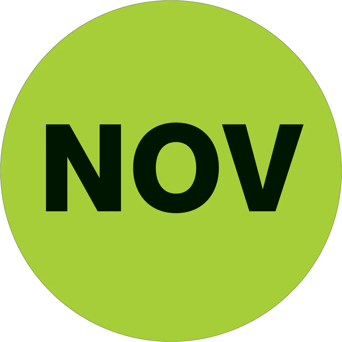 2" Circle - "NOV" (Fluorescent Green) Months of the Year Labels 500/Roll