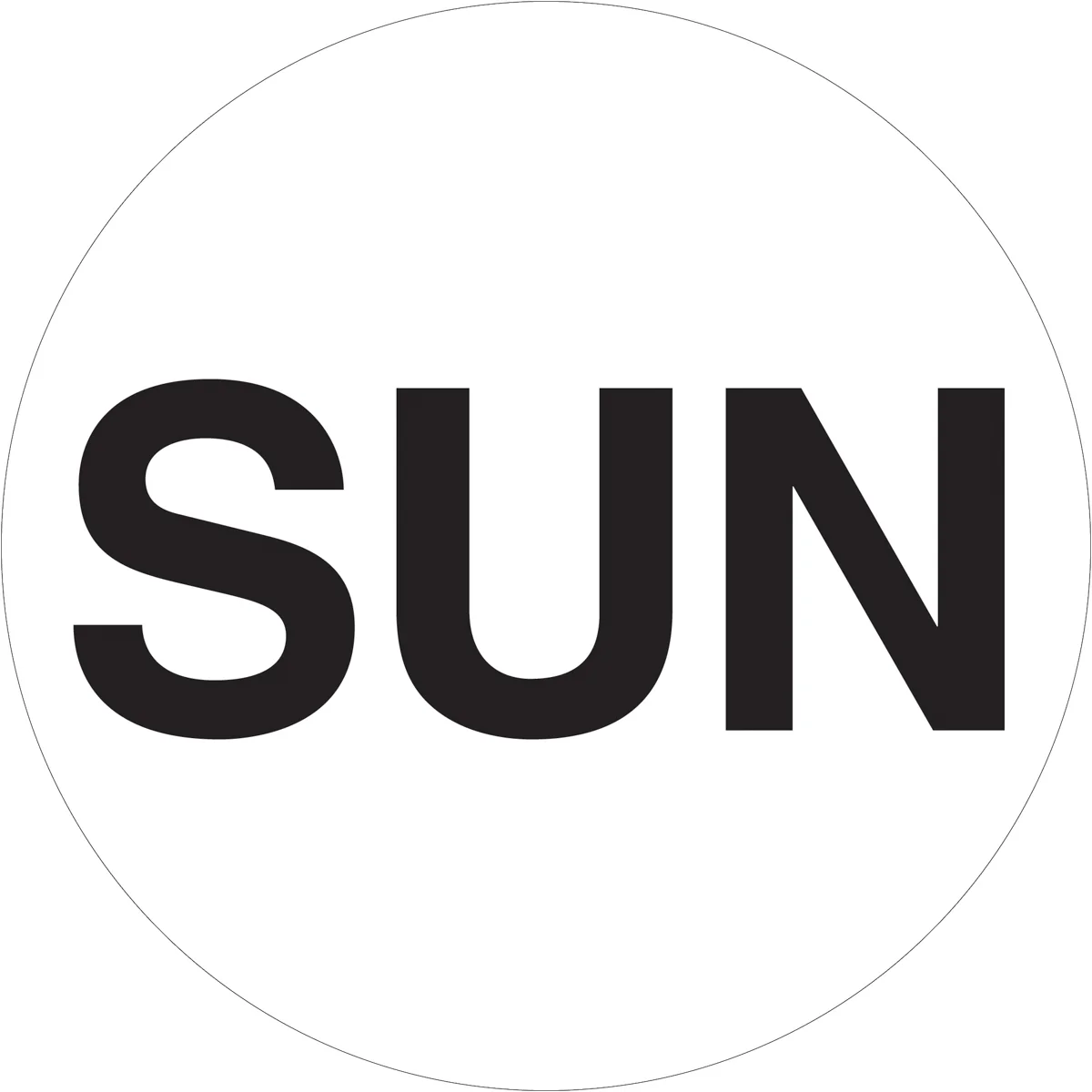2" Circle - "SUN" (White) Days of the Week Labels 500/Roll