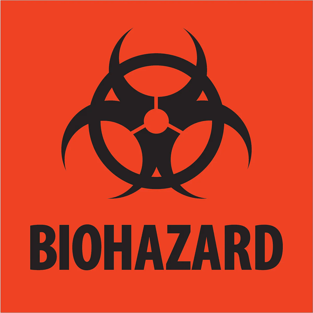 2 x 2" - "Biohazard" Fluorescent Red Labels 500/Roll