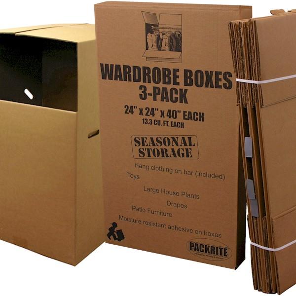 3-Pack of Wardrobe Boxes w/ Hanger Bars 24" x 24" x 40" - 3 Boxes/Case - Image 2
