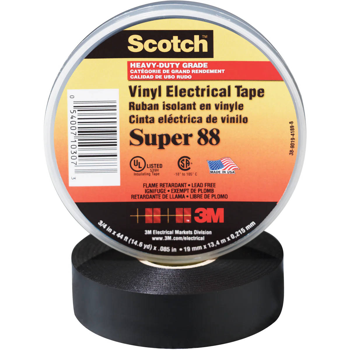 3/4" x 66 Feet Black 3M 88 Electrical Tape 10/Case