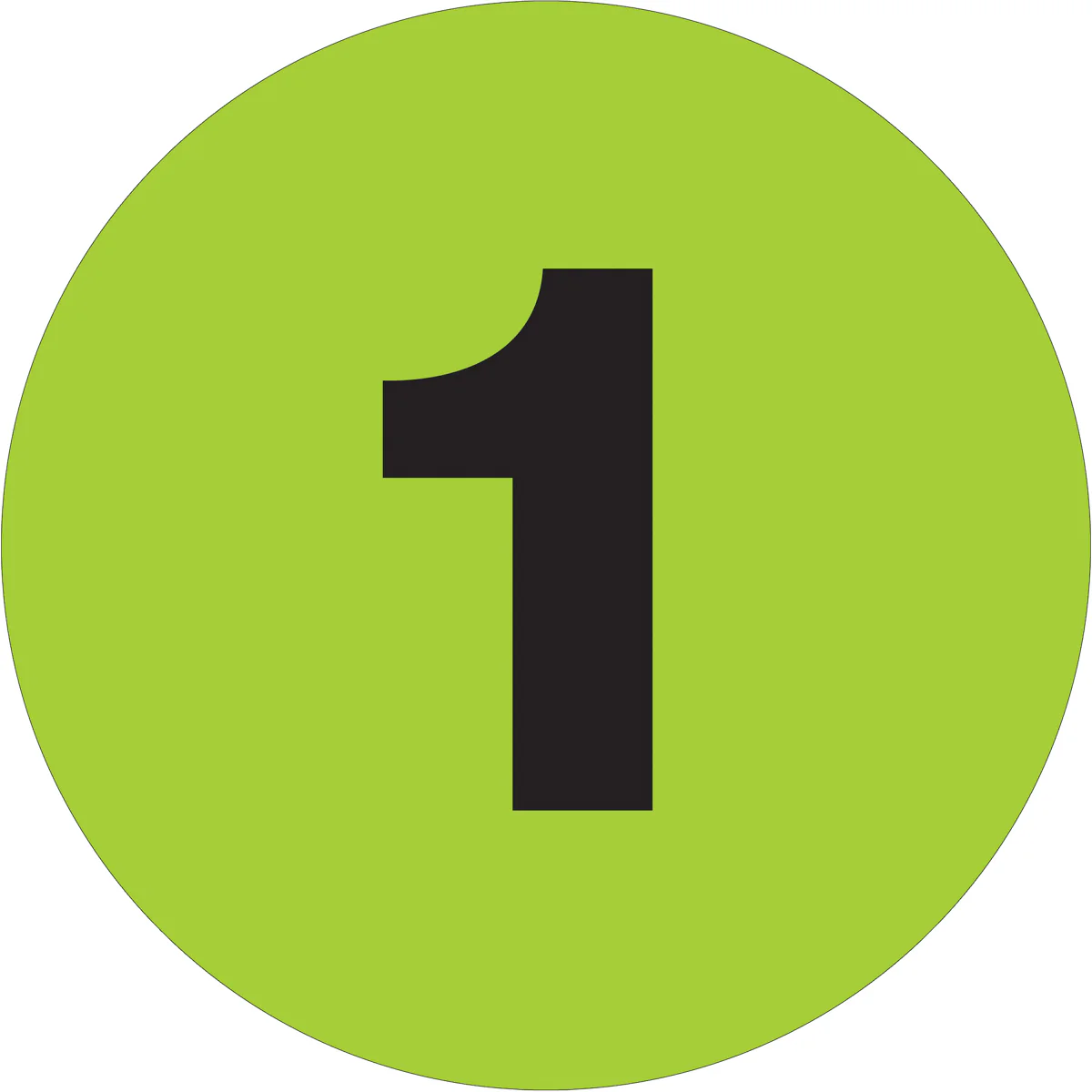 3" Circle - "1" (Fluorescent Green) Number Labels 500/Roll