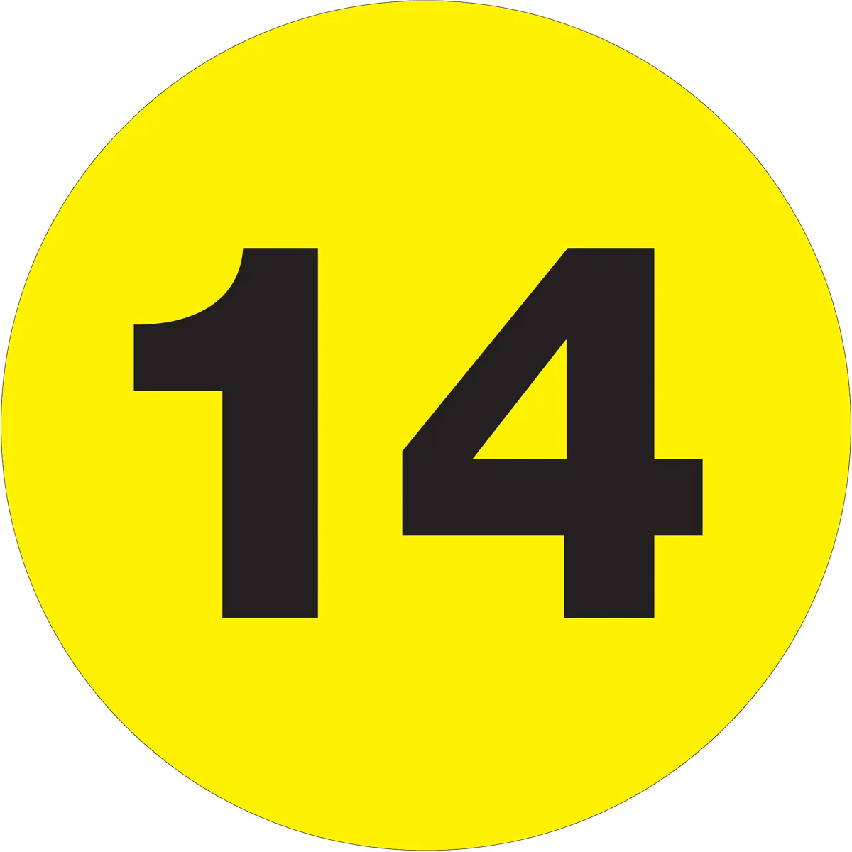3" Circle - "14" (Fluorescent Yellow) Number Labels 500/Roll