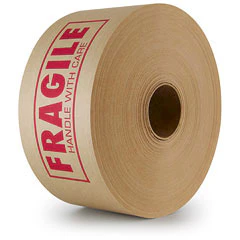 3" x 450 Feet #260 Printed Fragile (S-3 Heavy Duty) Brown Kraft Gummed Tape 10/Case - Image 2