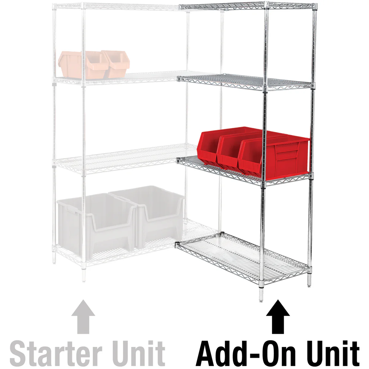60 x 18 x 63 - 4 Shelf Wire Shelving Add-On Unit