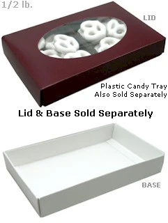7-1/8 x 4-1/2 x 1-1/8 Burgundy 1/2 lb. Oval Window Candy Box LID - W/ Window 250/Case - Image 2
