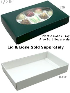 7-1/8 x 4-1/2 x 1-1/8 Green 1/2 lb. Oval Window Candy Box LID - W/ Window 250/Case - Image 2