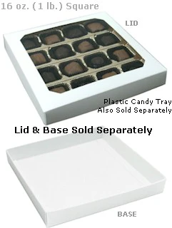 7-9/16 x 7-9/16 x 1-1/8 White 16 oz. (1 lb.) Square Candy Box BASE 250/Case - Image 2