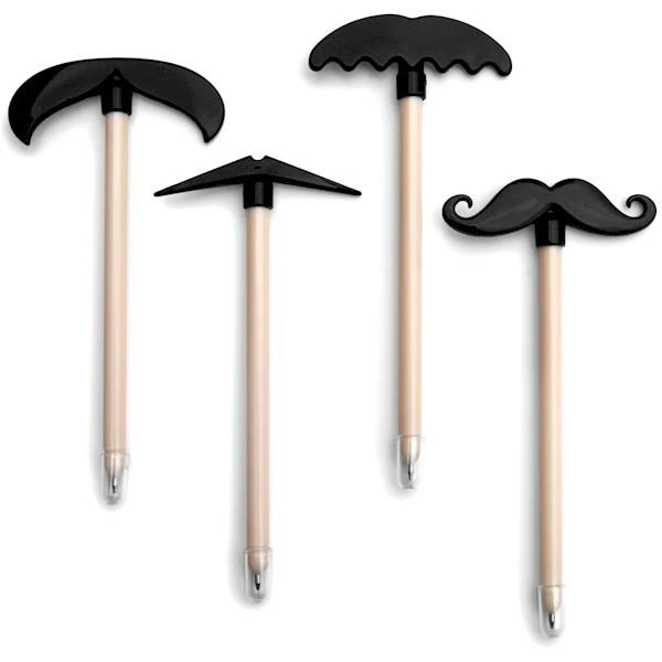 Mustache Ballpoint Pen Display (handlebar, french, hippie, brush) Black Ink, 24 pens/display