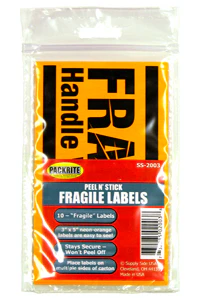 PackRite Fragile Labels 3"x5" Carded - Fluorescent Orange, 10/Pack - Image 2